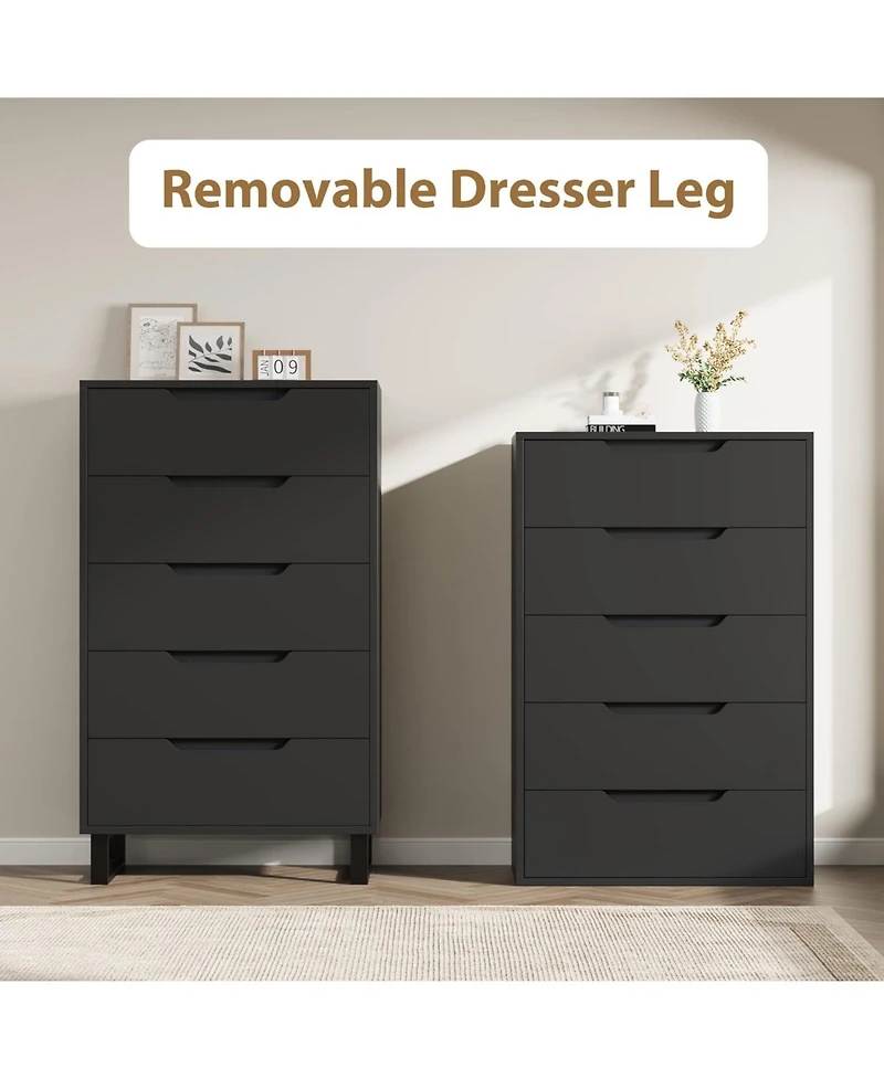 gaomon 5 Dresser for Bedroom, 50.5" Tall Dresser, Freestanding Horizontal Drawer with Storage, Wooden Closet Chest Storage Living Room