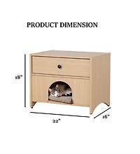 Aostirmotor Mid-Century Modern Accent Table with Drawer, Natural Finish Pet Furniture