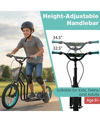 Mecale Youth Scooter with Adjustable Handlebar and 16/14-Inch Inflatable Wheels for Age 8+ Years