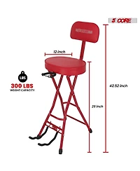 5 Core Guitar Stool 3.15" Padded Chair w Backrest Foldable Music Seat Built in Foot Rest Guitar Stand