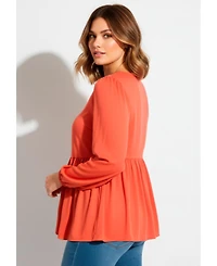 Avenue Women's Plus V Neck Blouson Elastic Waist Blouse