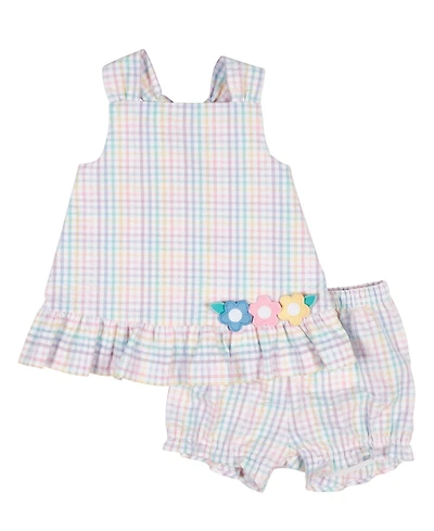 Florence Eiseman Baby Girl Plaid Seersucker Dress And Bloomer With Flowers