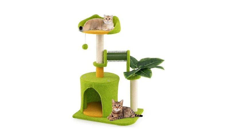 Aostirmotor High-Weight Capacity Cat Tree (22LBS), Tropical Palm Tree Design with Built-In Self-Groomer & Scratching Posts