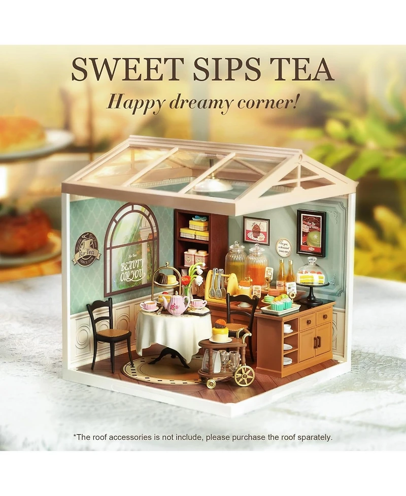 Robotime Miniature House Kit Diy Plastic House Building Toy Set with Led Tiny Store Making Kit Model Craft Hobby Unique Gift Sweet Sips Tea