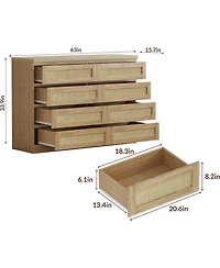 gaomon Rattan Dresser for Bedroom, Modern 8 Drawer Wooden Chest, Wide Wood Beside Table Closet, Nursery, Living Room and Entryway