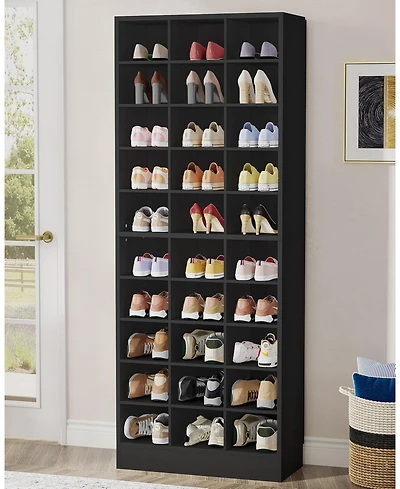 Tribesigns 10-Tier Wooden Shoe Storage Cabinet with 30 Cubbies, Freestanding Tall Rack Organizer
