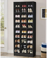 Tribesigns 10-Tier Wooden Shoe Storage Cabinet with 30 Cubbies, Freestanding Tall Rack Organizer