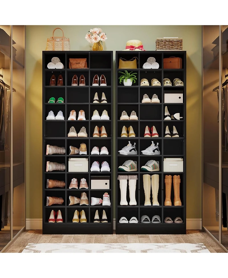 Tribesigns 10-Tier Wooden Shoe Storage Cabinet with 30 Cubbies, Freestanding Tall Rack Organizer