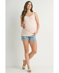 Hello Miz Maternity Ribbed Floral Lace Trim Cami Tank Top