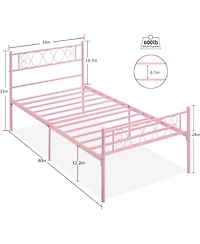 gaomon Twin Xl Metal Bed Frame with Heart Design Headboard, Underbed Storage, No Box Spring Required
