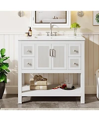 Tribesigns 36" Bathroom Vanity with Sink, Modern Freestanding Vanity with Ceramic Porcelain Basin, 2-Door Storage Cabinet & Open Shelf