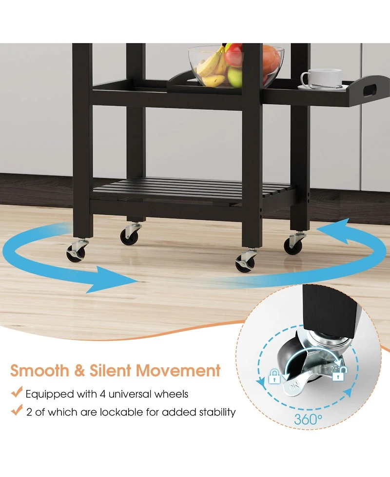 Volenca Kitchen Island Cart with Stainless Steel Top and Storage Basket, Rolling Trolley