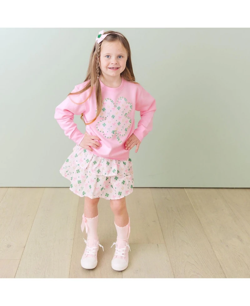 Sweet Wink Girls Ditsy Shamrock Patch St. Patrick's Day Sweatshirt