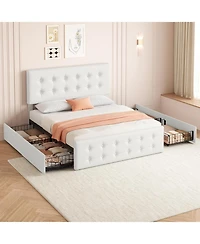 gaomon Full Bed Frame with 4 Storage Drawers and Headboard, Button Tufted Design, No