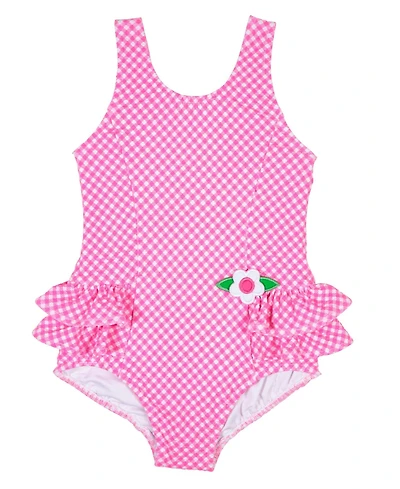 Florence Eiseman Big Girls Gingham Swimsuit with Ruffles and Flower