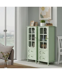 Boyel Living Minimalism Buffet Cabinet with Glass Doors and Double Drawer, Modern Wooden Storage Sideboard Cupboard for Living room, Dining Room
