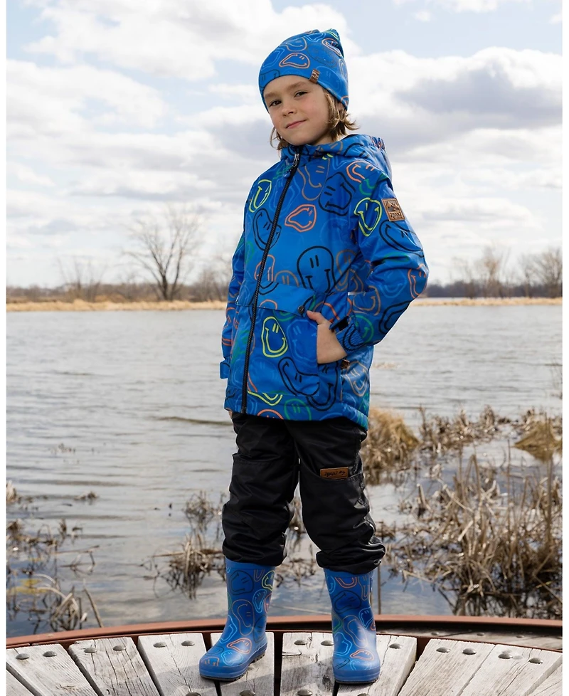 Deux par Big Boys Two-Piece Mid-Season Outerwear Set Blue Printed Smileys