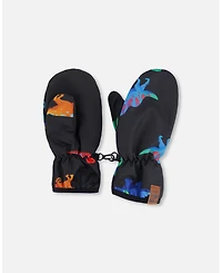 Deux par Boy Mid-Season Mittens Polyester Black Dinosaur Print