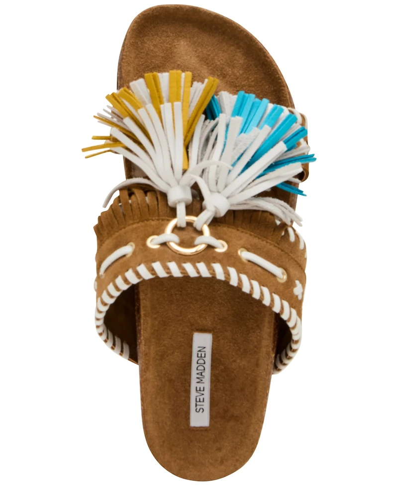 Steve Madden Women's Lester Tassel Footbed Slip-On Slide Sandals