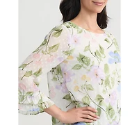 Clip Dot Flroal Print Ruffle Sleeve Blouse