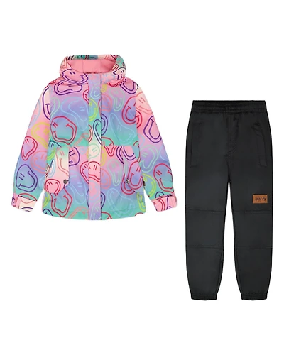 Deux par Deux Big Girls Insulated Two-Piece Mid-Season Outerwear Set Multicolored Printed Smileys