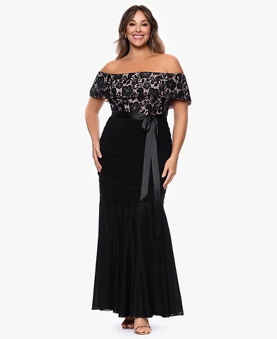 B&A By Betsy and Adam Plus Off-The-Shoulder Ball Gown