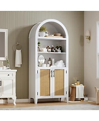 gaomon 5-Tier Open Display Shelf with Rattan Decor, Farmhouse Storage Cabinet for Kitchen