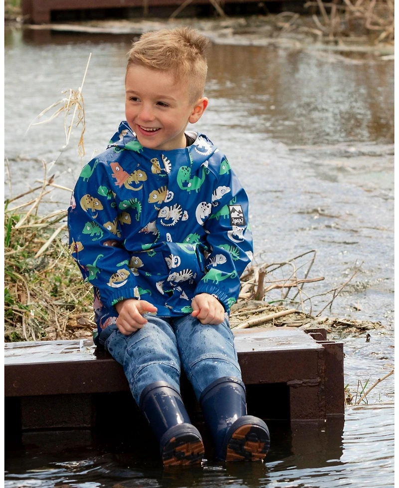Deux par Toddler Boys Rain Jacket Polyurethane Blue Chameleon Print
