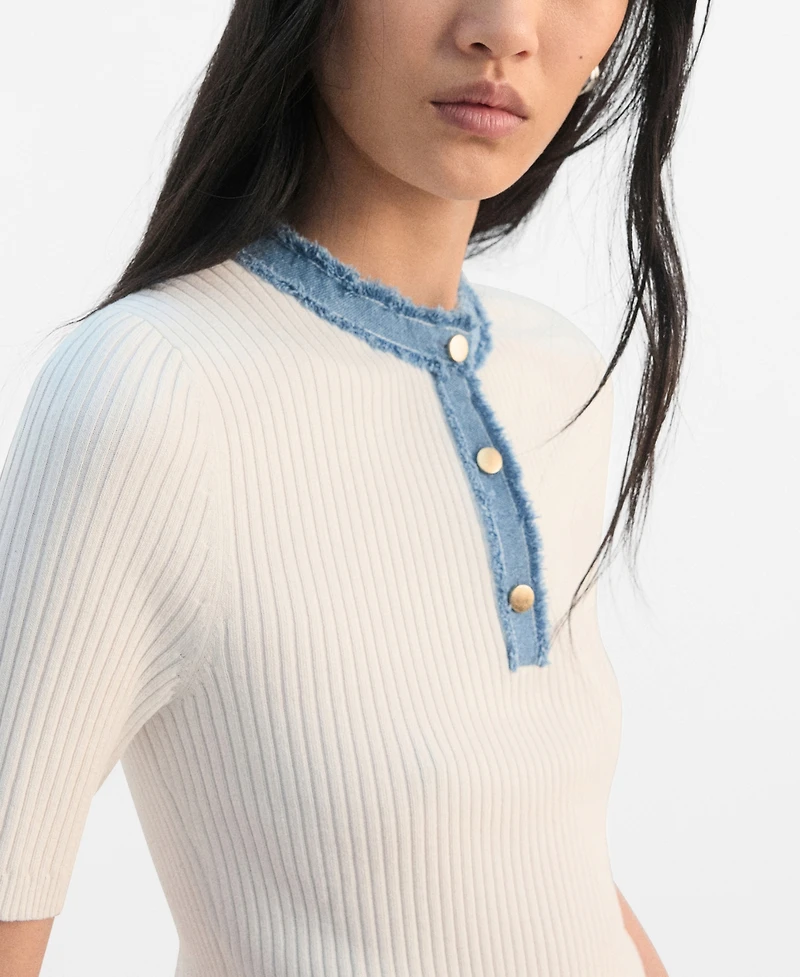 Mango Women's Contrast Collar Button Sweater