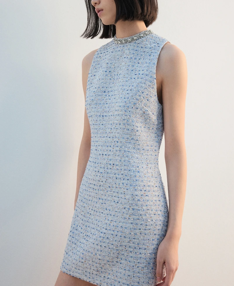 Mango Women's Rhinestone Collar Tweed Dress