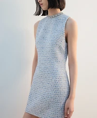 Mango Women's Rhinestone Collar Tweed Dress