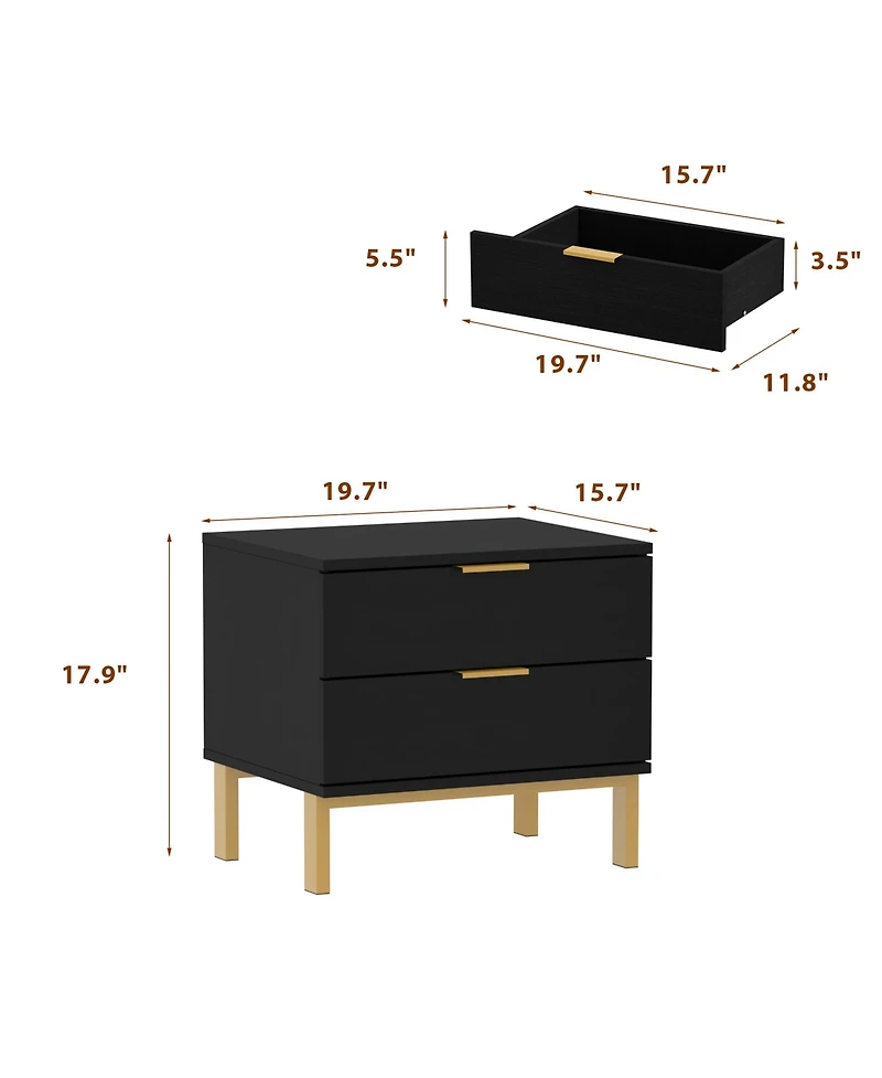 Homsee Black 3 Drawers Storage Cabinet with Golden Pattern Decor