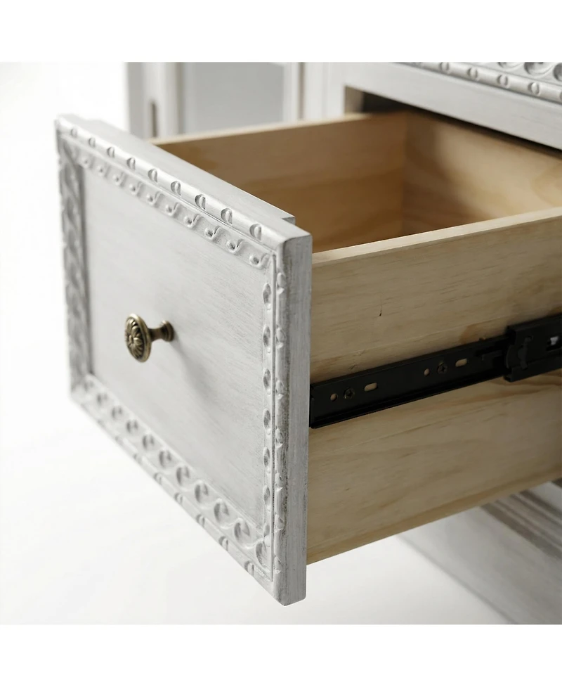 Tv stand with 4 drawers, media console with feet, entertainment center in white wood