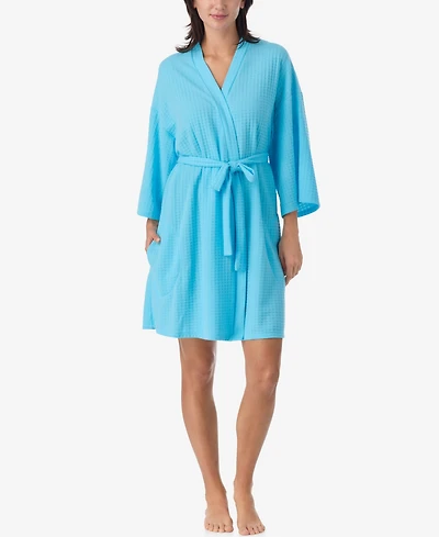 Ellen Tracy Women's 3/4-Kimono-Sleeve Short Waffle Robe