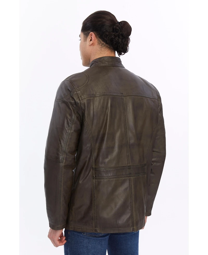 Furniq Uk Men's Utility Style Leather Jacket