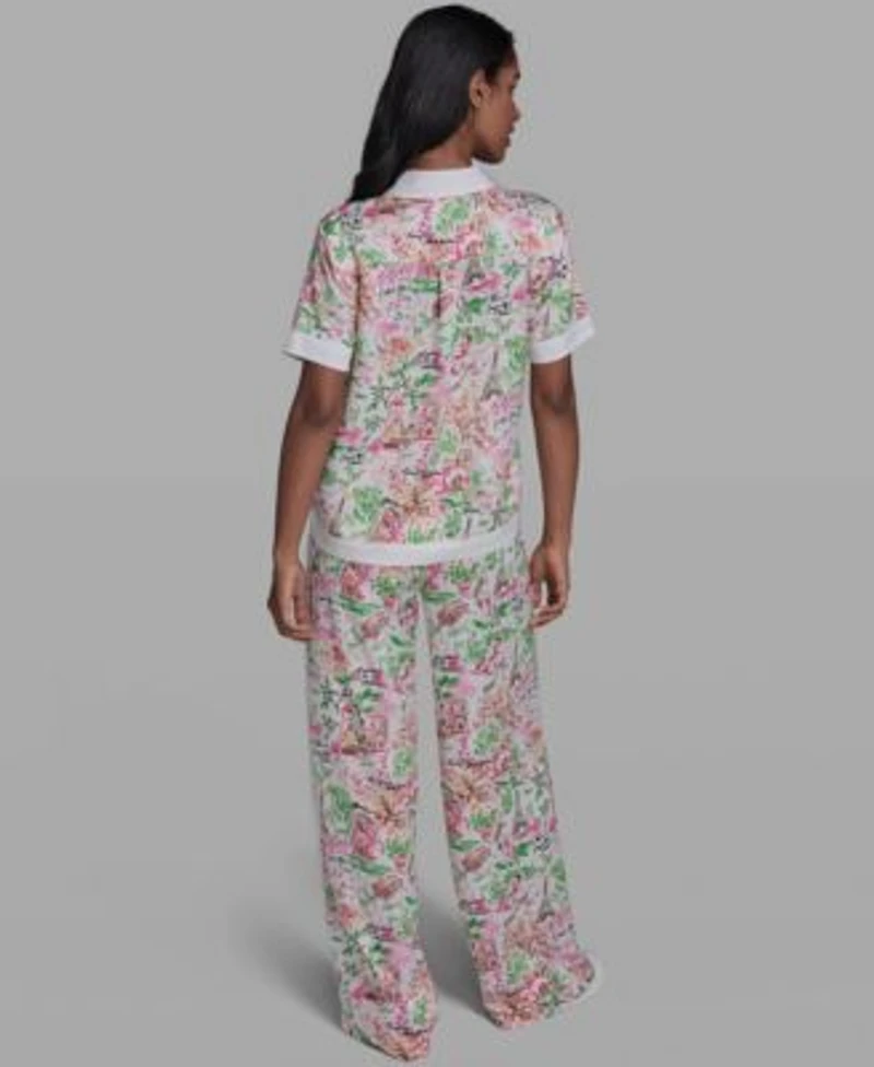 Karl Lagerfeld Paris Printed Camp Shirt Soft Pant