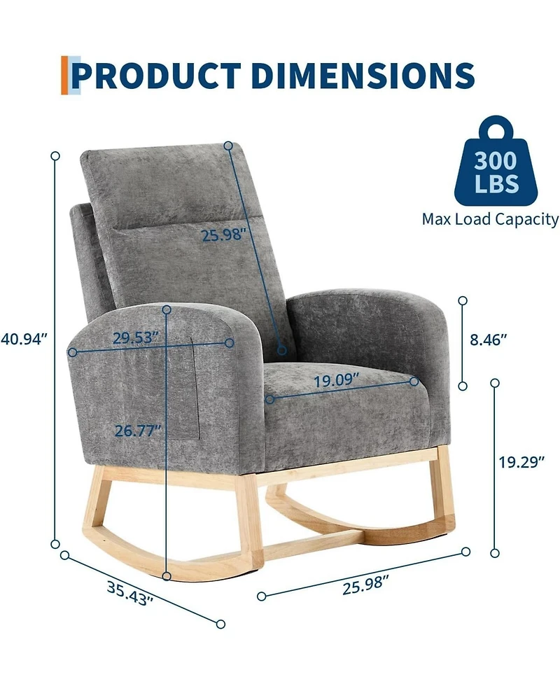 gaomon Modern Nursery Chair,Rocking Chair with High Backrest Armchair,Pu Glider Accent Reading Chairs Padded Seat for Living Room,Bedroom