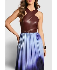 Coast Women's Pu Cross Neck Belted Midi Dress