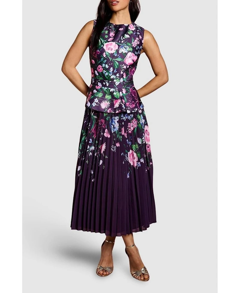 Coast Women's Structured Print Pleated Midi Dress