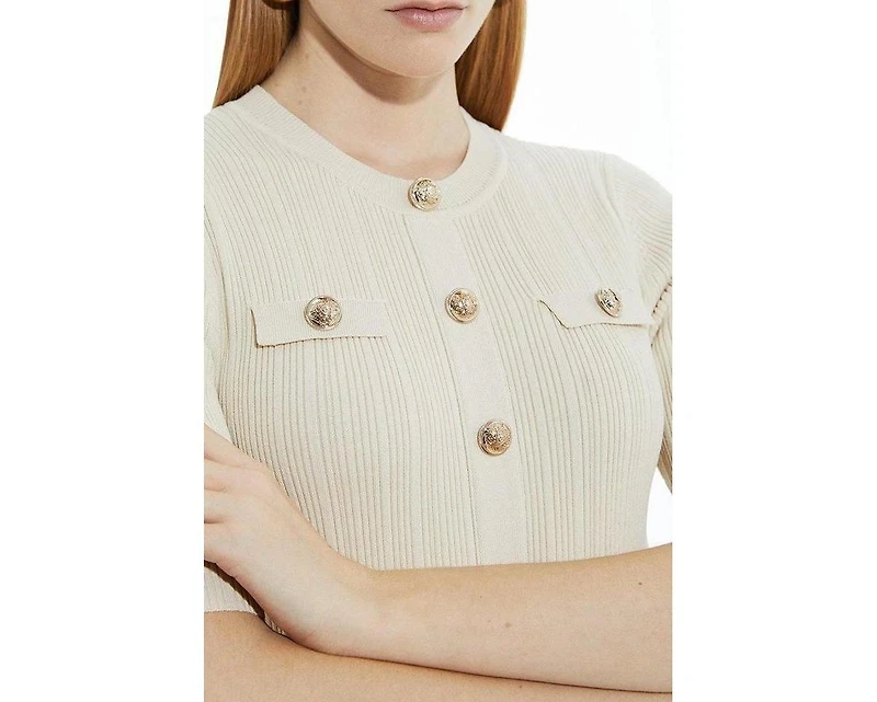 Karen Millen Women's Rib Knit Military Trim Maxi Dress