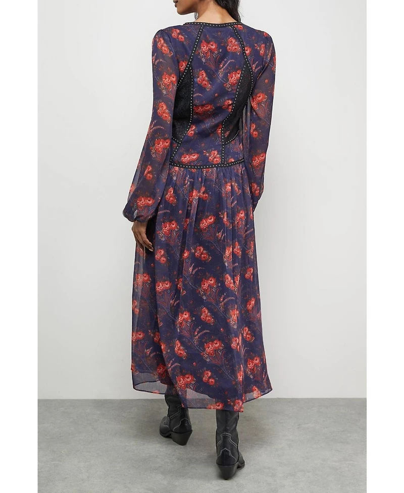 Warehouse Women's Plunge Neck Pleated Maxi Dress