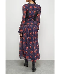 Warehouse Women's Plunge Neck Pleated Maxi Dress