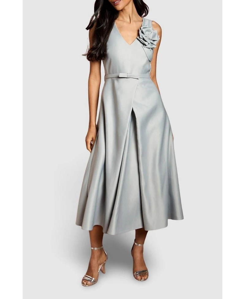 Coast Women's Structured Satin 3D Corsage Midi Dress