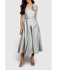 Coast Women's Structured Satin 3D Corsage Midi Dress