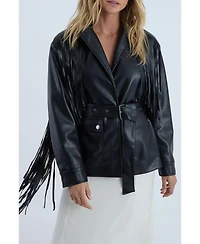 Nasty Gal Women's Fringe Faux Leather Belted Jacket