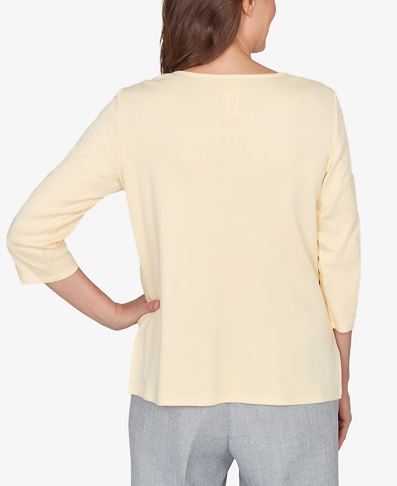 Alfred Dunner Women's Al Fresco Asymmetrical Floral Embroidered Textured Top