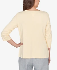 Alfred Dunner Women's Al Fresco Asymmetrical Floral Embroidered Textured Top