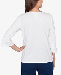 Alfred Dunner Women's Mykonos White Medallion Embroidered Top