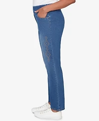 Alfred Dunner Women's Austin Geometric Heat Set Super Stretch Denim Short Length Jeans