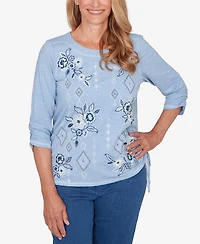 Alfred Dunner Women's Austin Floral Diamond Embroidered Knit Top